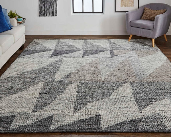 Striking Geometric Wool Grey Rug